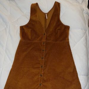 Free People Rolling Thunder Rust Brown Corduroy Pinafore Dress